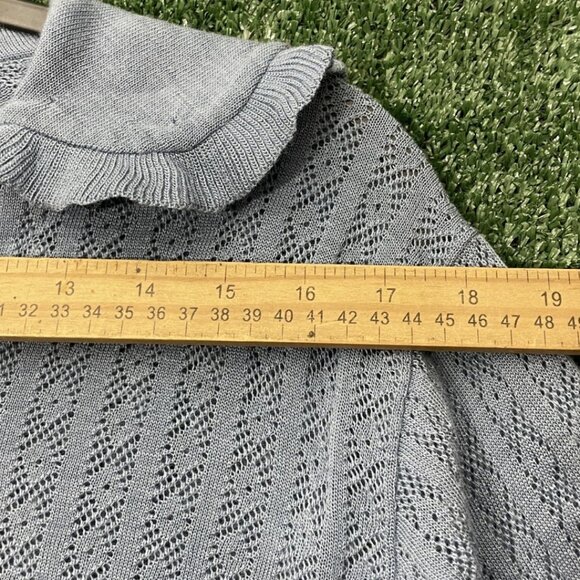 Holmes Dorina VTG Sweater Top Knitted Blue Crochet Long Sleeve Tie Size Small - Picture 9 of 11
